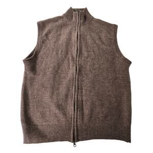 Saks Fifth Ave EUC full zip wool sweater vest XL brown tan taupe